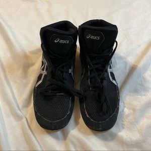 Asics Matflex 5 Wrestling Shoes C545N Black Silver Boys Youth Size 5.